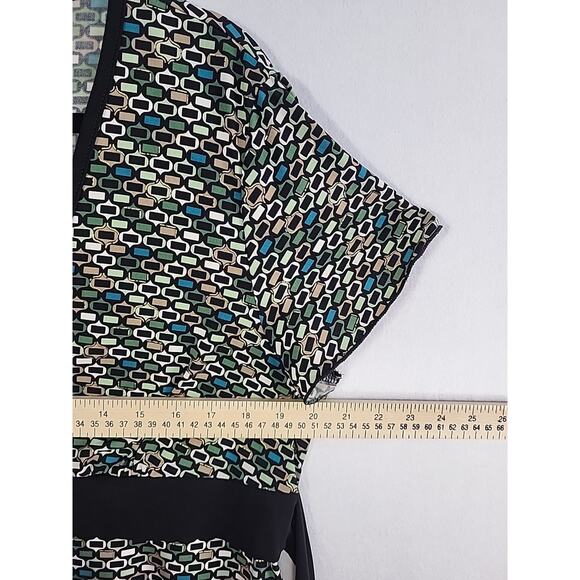 Vintage 90s Babydoll Top Black Green Geometric Flutter Short Sleeve Bow Boho USA - Picture 10 of 15